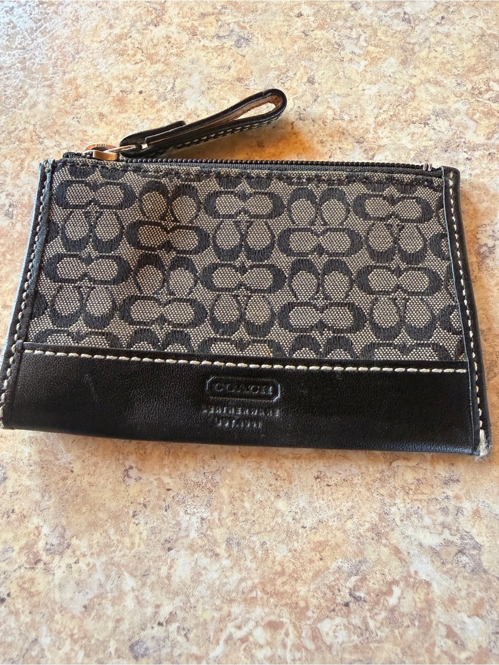 Coach Signature Canvas Wristlet in Black and Khaki